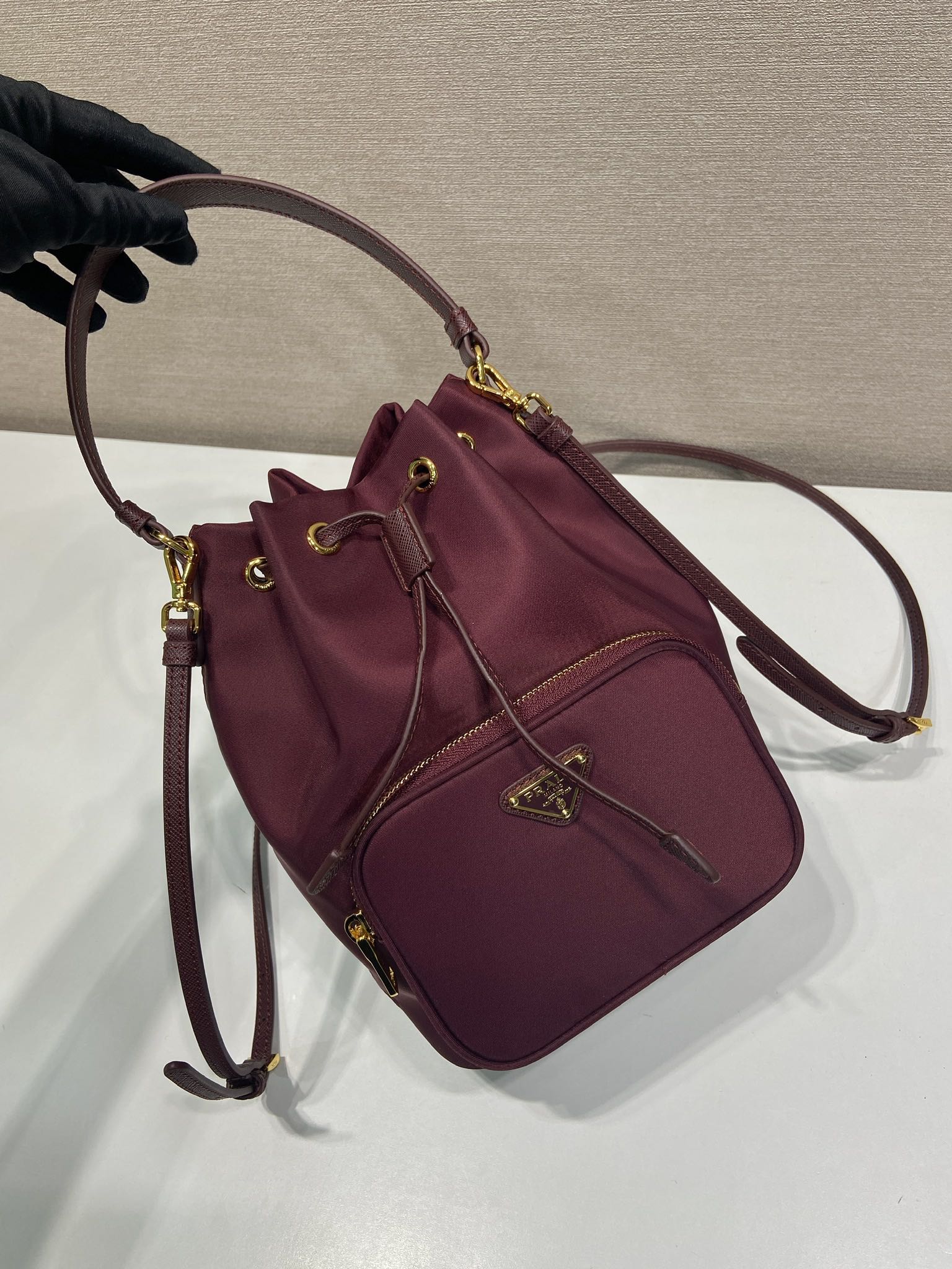 Prada  bucket bag 23 burgundy nylon fabric 280826