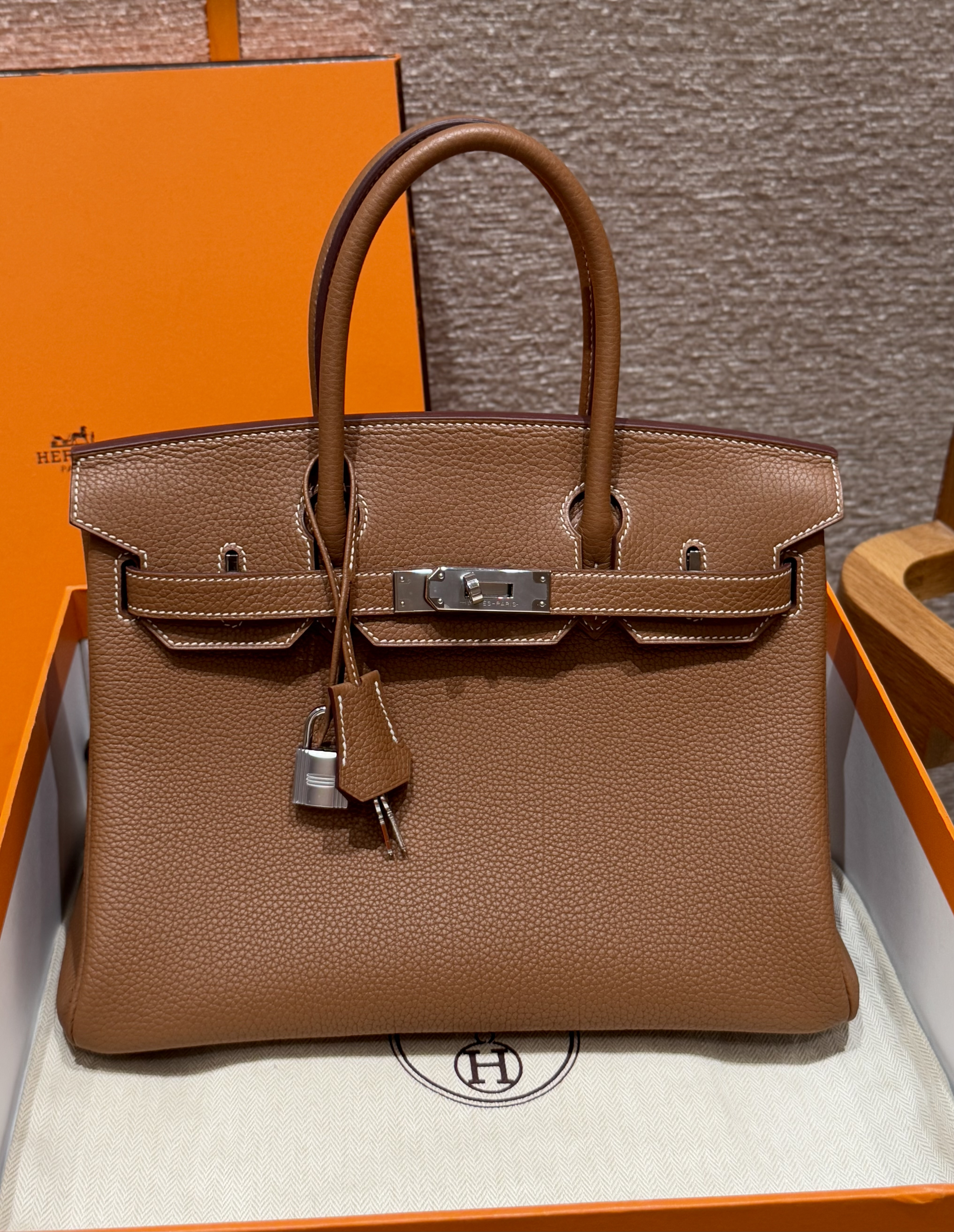 Hermes Gold Textured Togo Birkin 30 Bag
