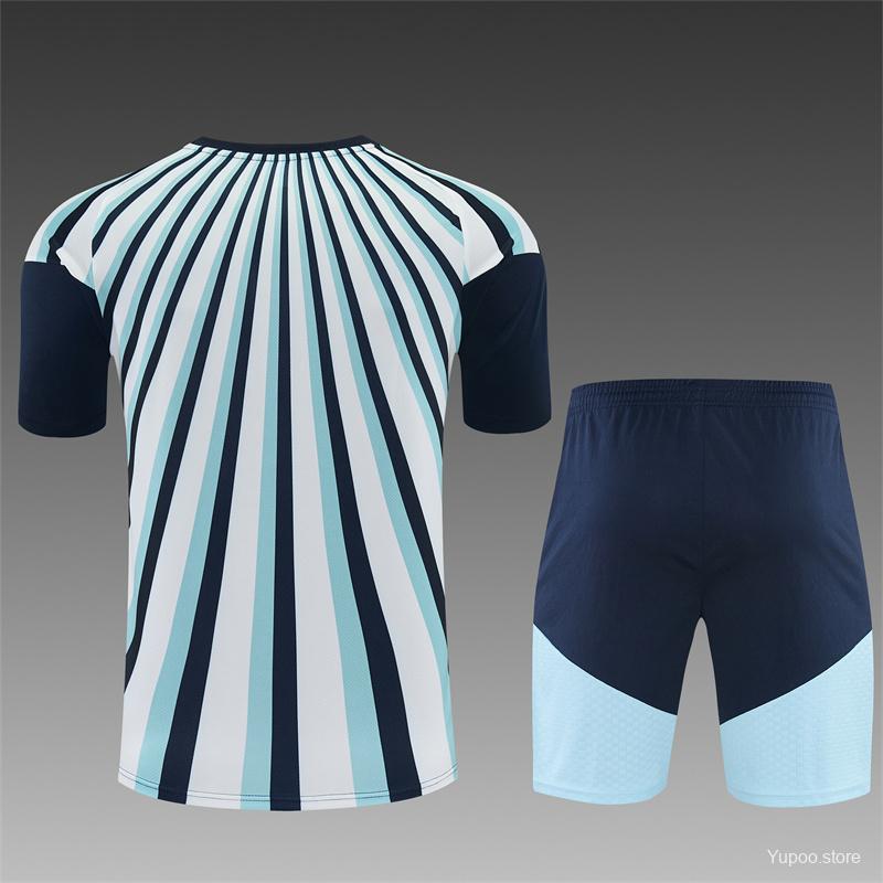 2026 Kids Argentina White & Light Blue Radial Stripe Short Sleeve+Soccer Shorts 16-28