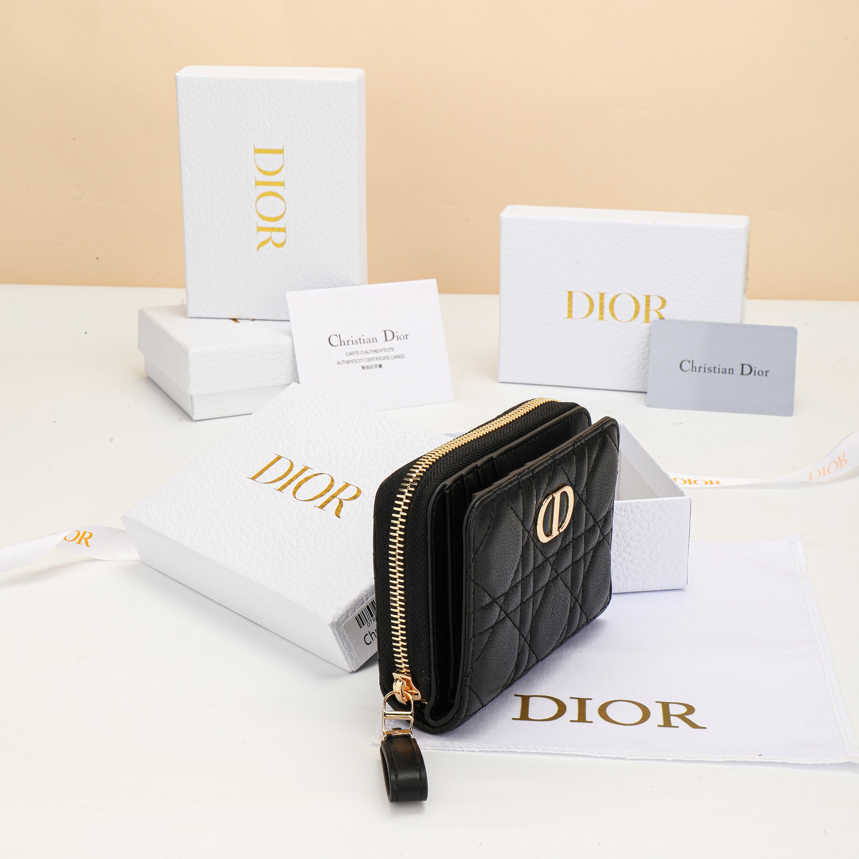 Dior Caro Dandelion Zip Compact Wallet