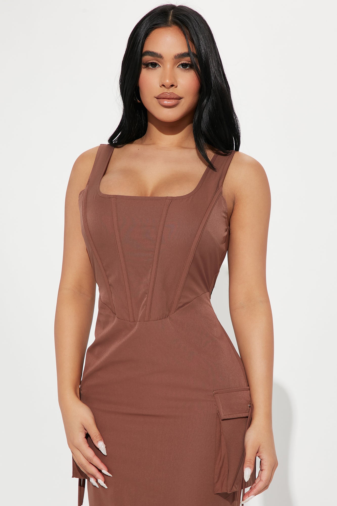 Feeling Savage Cargo Maxi Dress - Brown