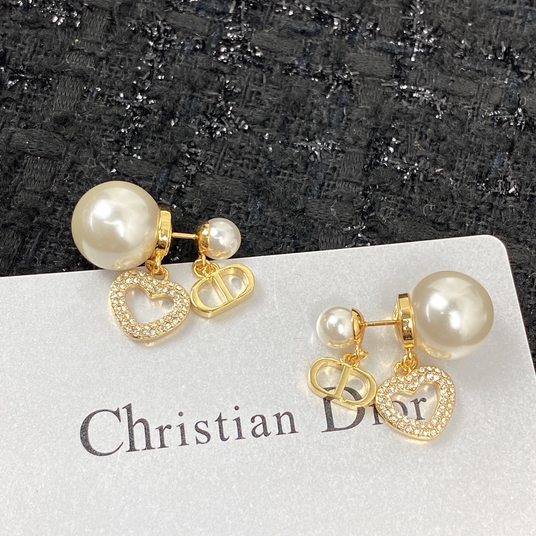 Dior CD Diamond Pearl Stud Earrings