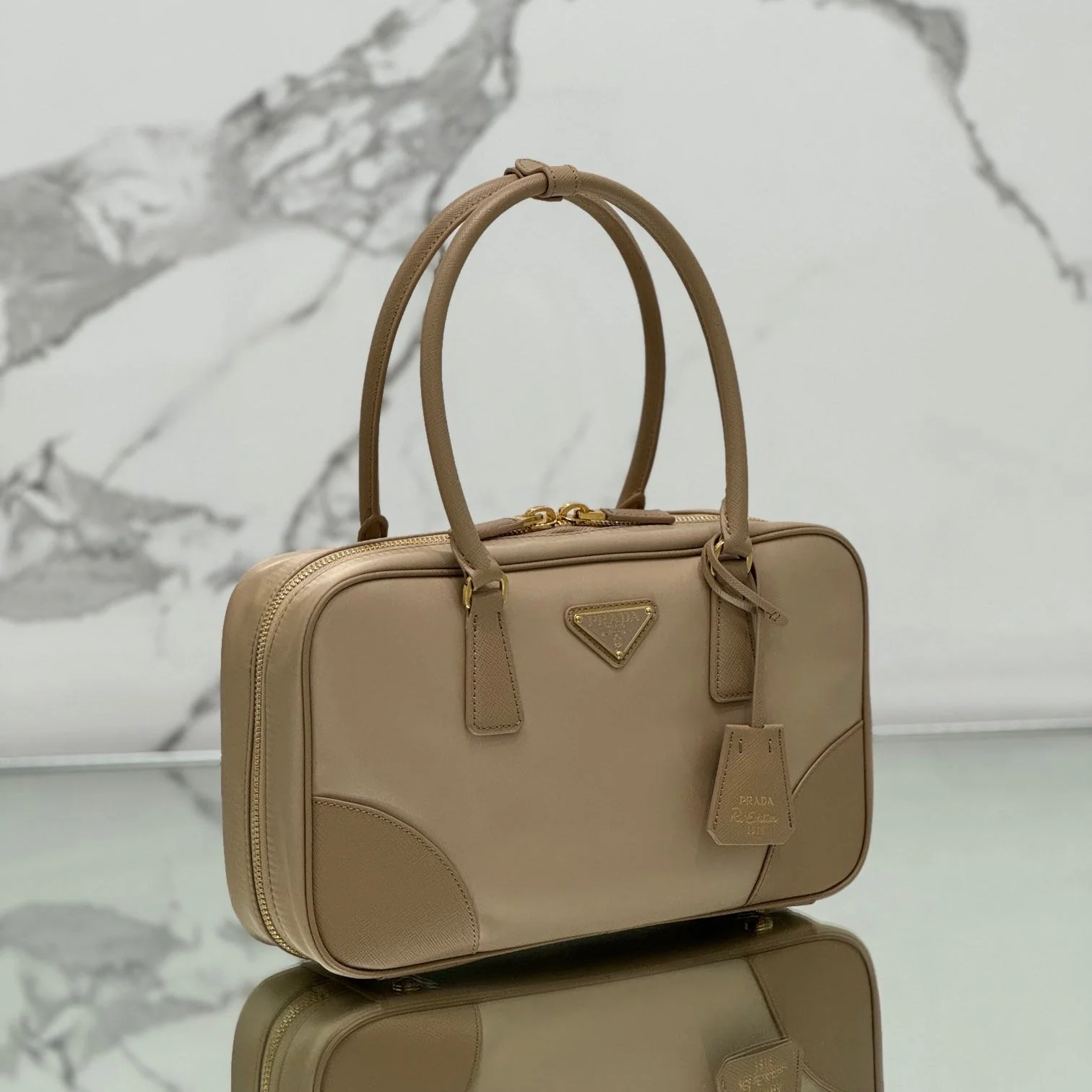 Prada MEDIUM TOP HANDLE BAG 30 IN DRIED MOSS NYLON AND CALFSKIN TRIM