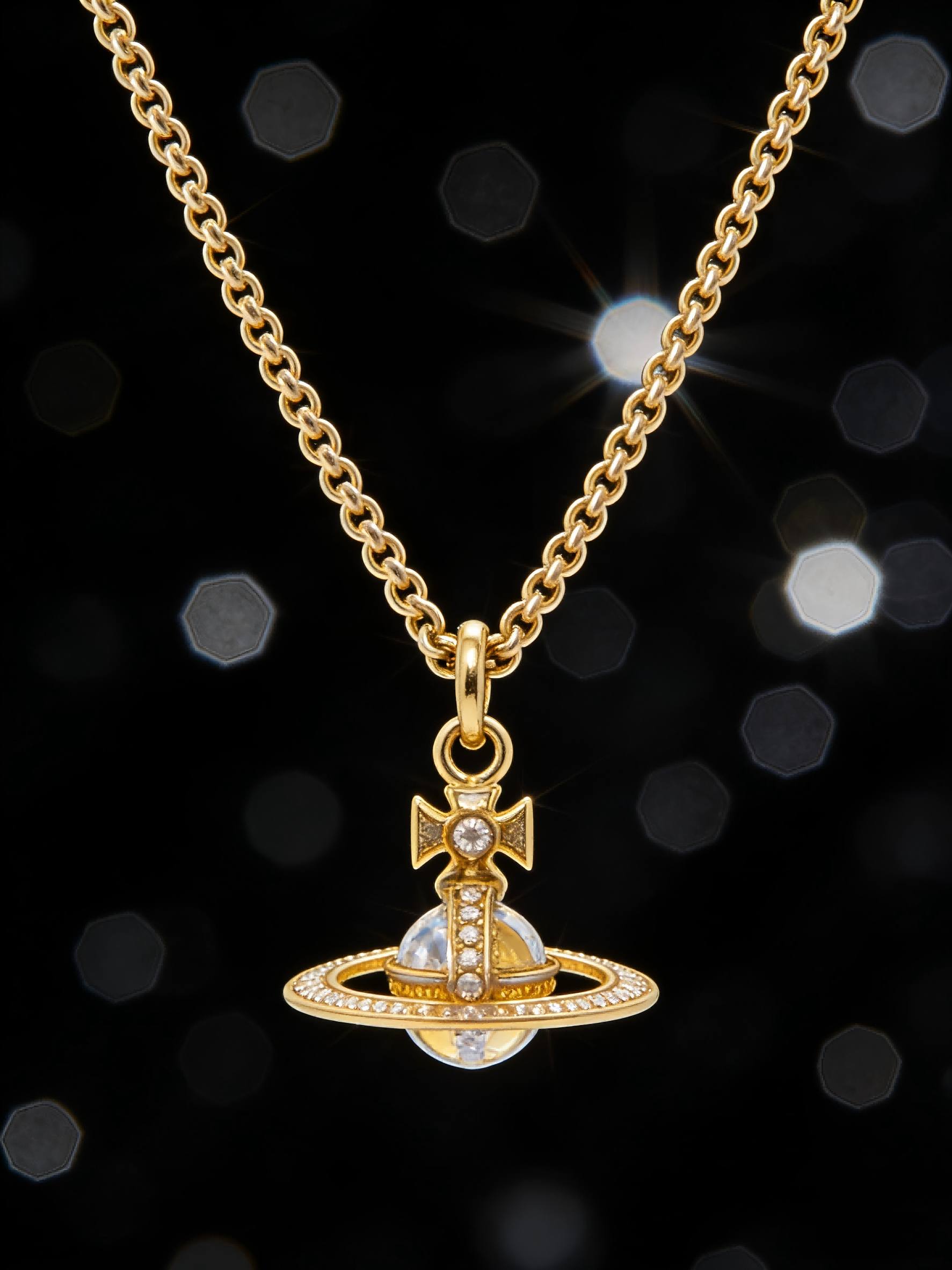 Trendy Gold Planet Pendant Necklace for Women – Dainty Chain with Pearl Accent, Y2K Aesthetic Jewelry for Party & Daily Wear