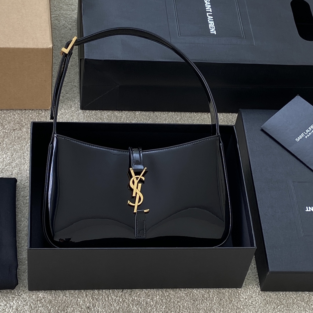 Saint Laurent Black LE 5 À 7 Bag in Patent Leather
