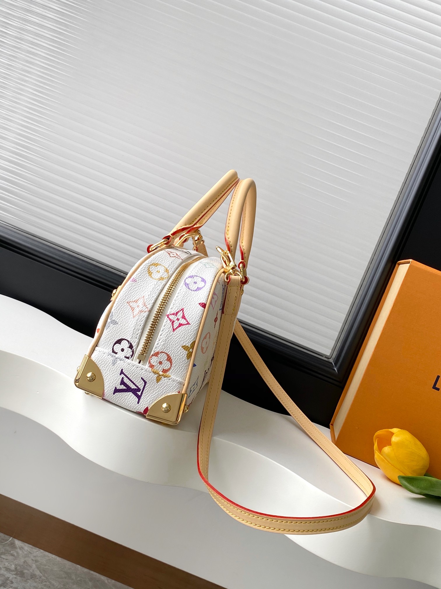 Louis Vuitton LV × Takashi Murakami Handbag East West White Tricolor Bowling bag