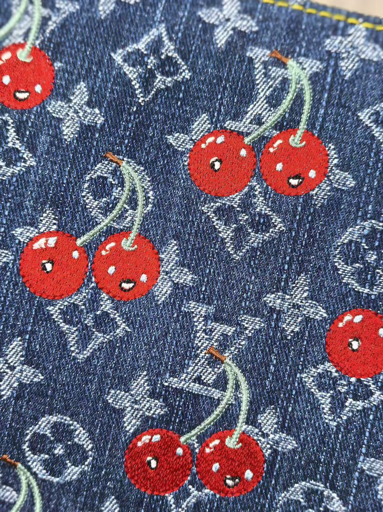 Louis Vuitton LV new denim cherry embroidery chain bag
