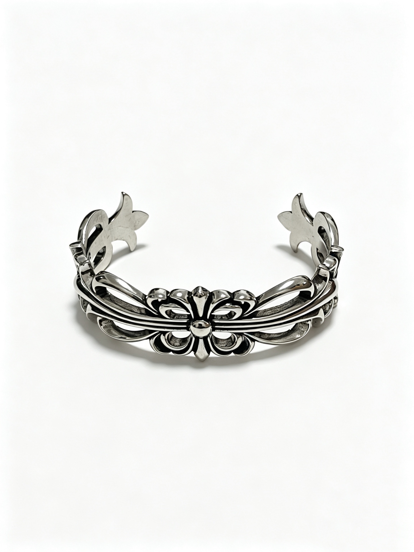Chrome Hearts Oxidized Silver Unisex Open Bracelet