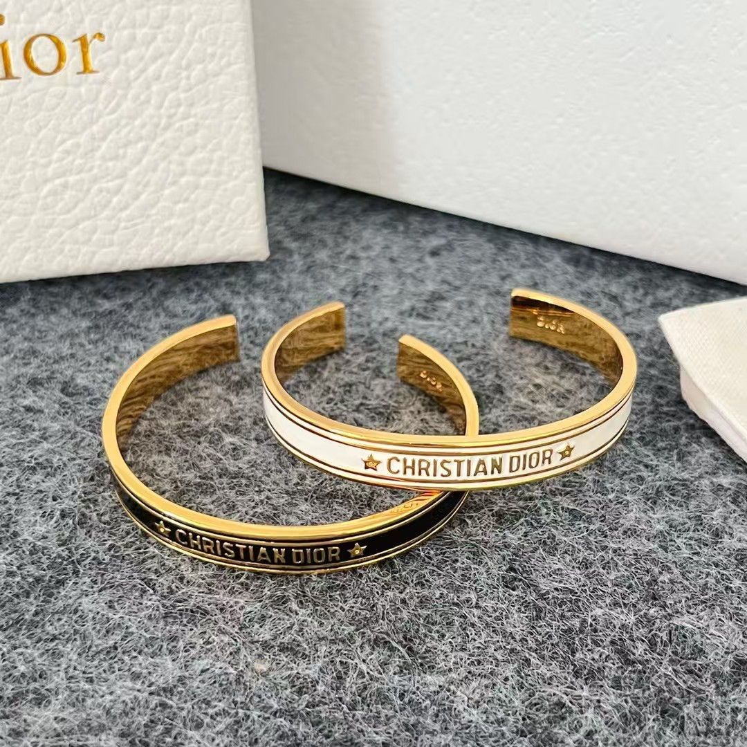 Dior Christian White& Black Enamel Metal Cuff Bracelet Top Version - KAIROO