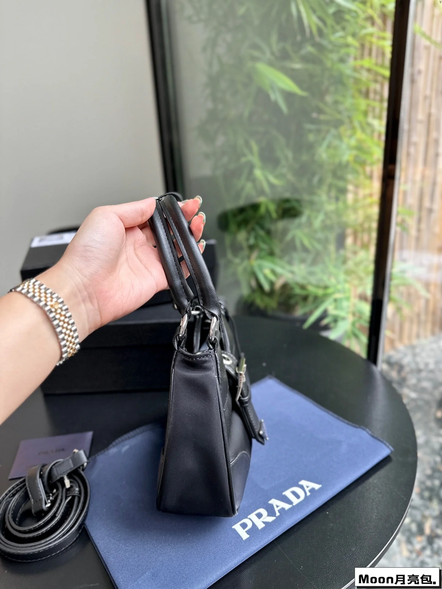 Prada 22 MOON PADDED BAG IN BLACK CALFSKIN WITH STRAP