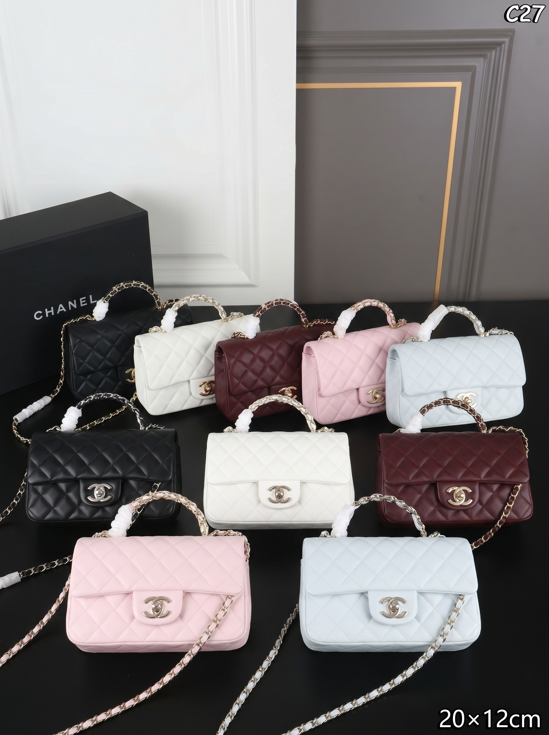 Chanel Mini CF 20CM Handle Quilted Leather Chain Link Top Handle Flap Shoulder Bag - KAIROO