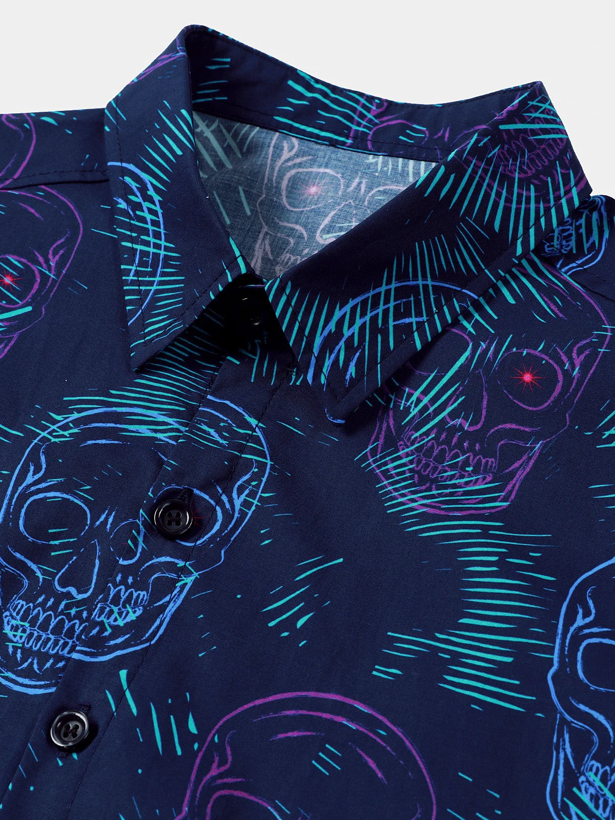 Men's Blue Skull Punk Rock Hawaiian Short Sleeve Shirt