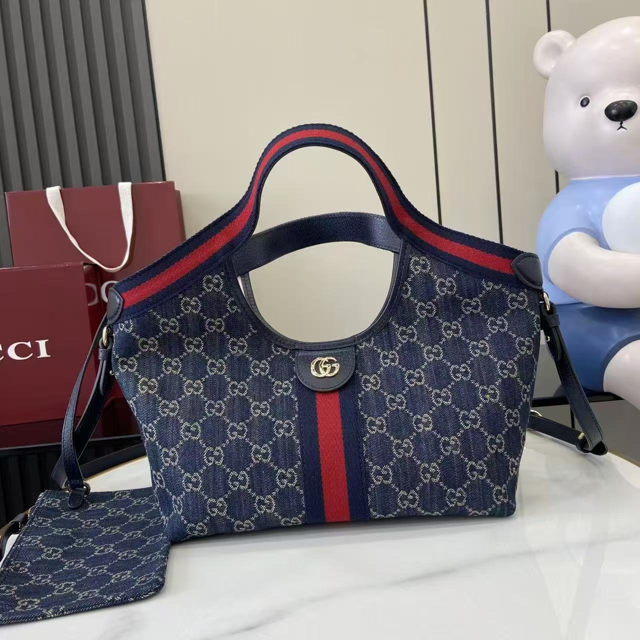 Gucci dark blue canvas tote bag