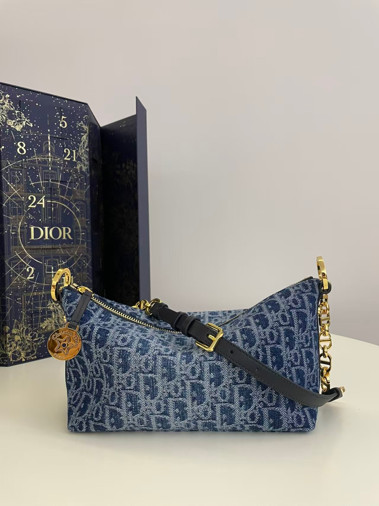 Dior Hobo Bag in Blue Oblique Denim Jacquard with Star Charm /10A - KAIROO