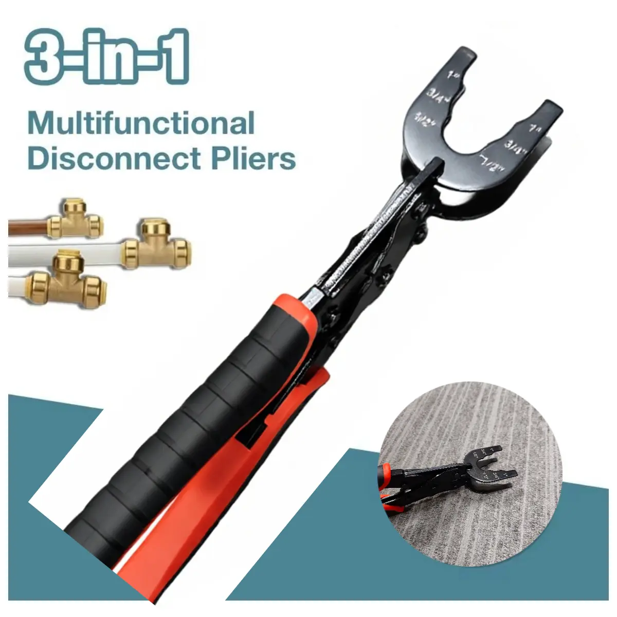 3-in-1 Push-to-Connect Disconnect Tong - Heavy-Duty Removal Tool for 1/2