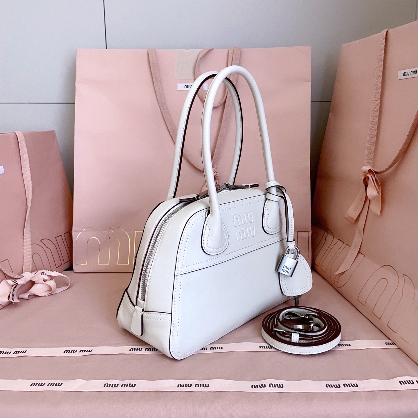 Miu Miu Small Chalk White Vivant  Leather bag 5BB200