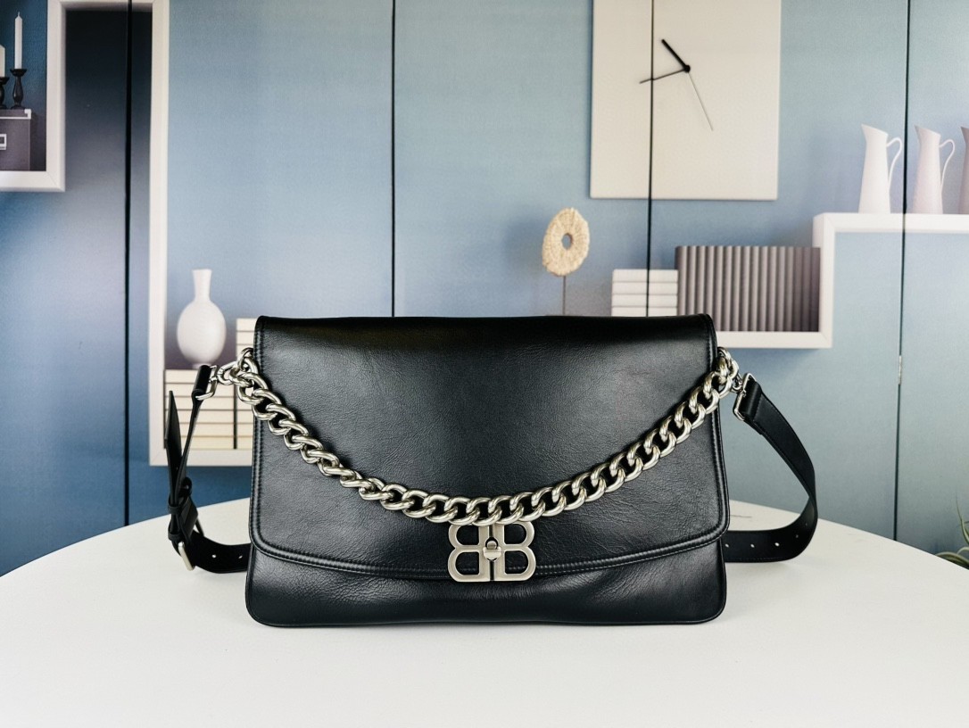 Balenciaga BB Soft Large Smooth Leather Turn-Lock BB Logo Flap Chain Shoulder Bag - KAIROO