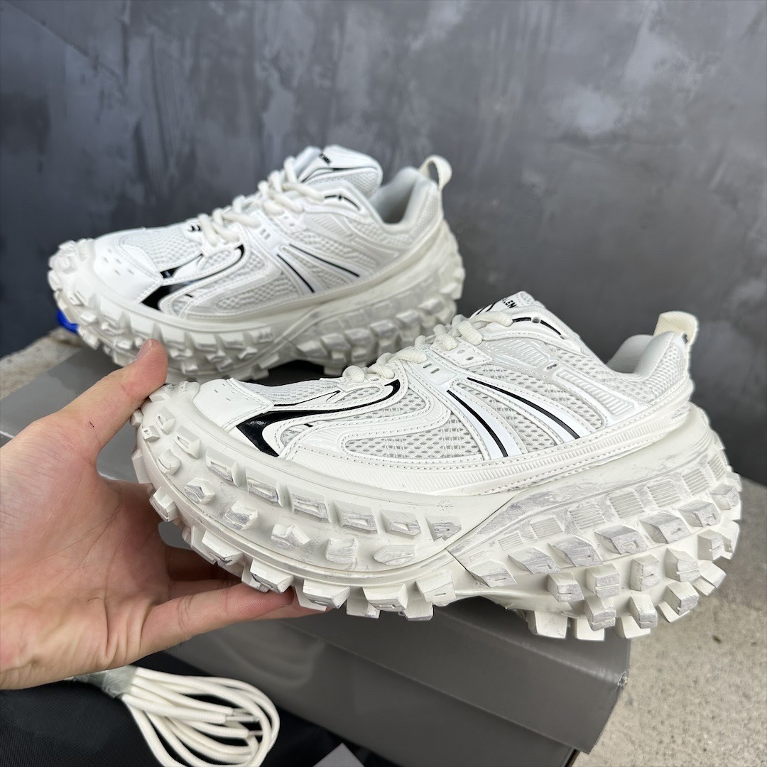 Balenciaga Bouncer Defender White Black Worn-Out Mesh Nylon Rounded Chunky Tire Sole Sneakers  /10A - KAIROO