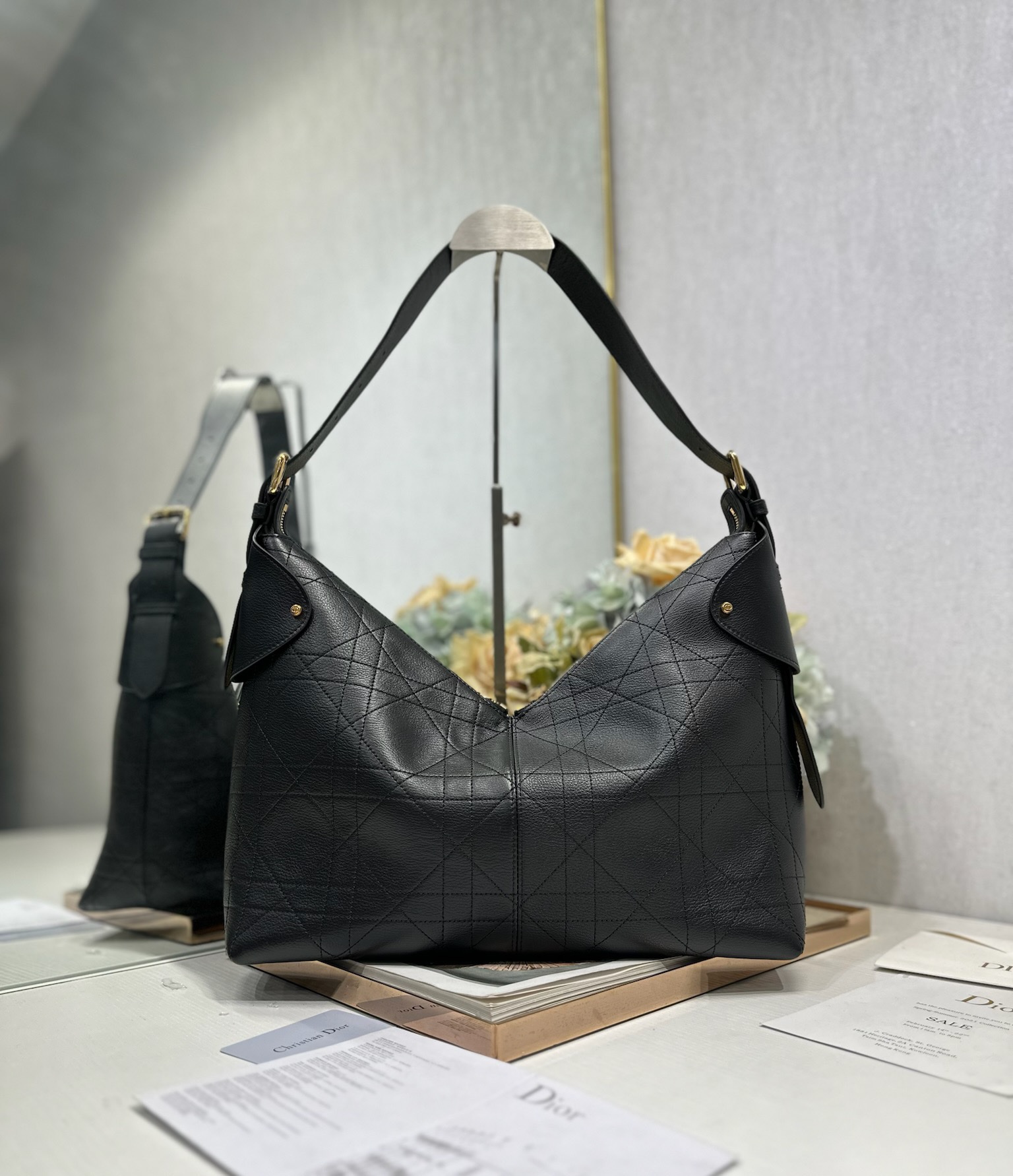Dior D Voyage Large shoulder Bag in Black Goatskin