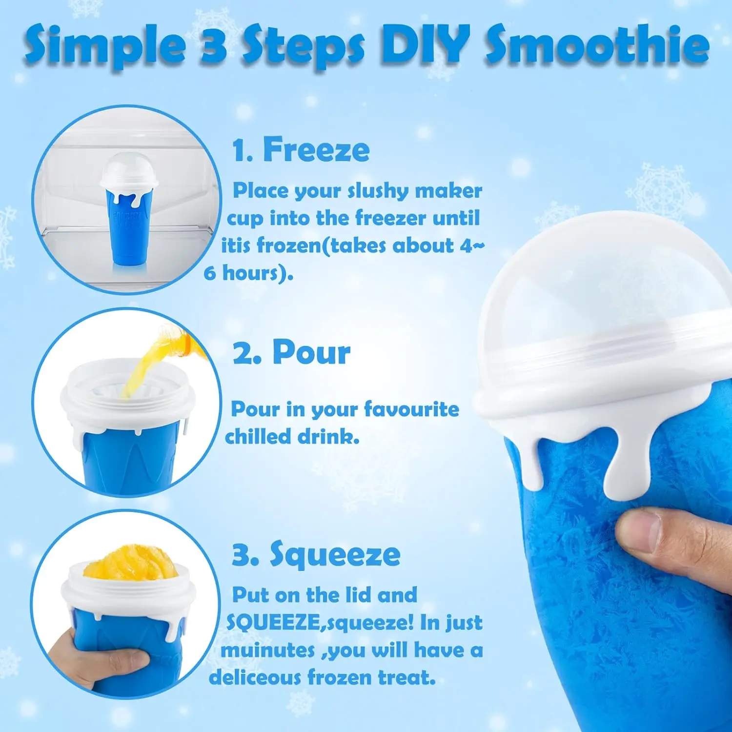 Magic Slushy Maker Cup - Squeeze & Freeze Silicone Slushie Cup with 2-in-1 Straw Spoon, BPA-Free DIY Frozen Treat Maker for Kids & Summer (11.8 oz)