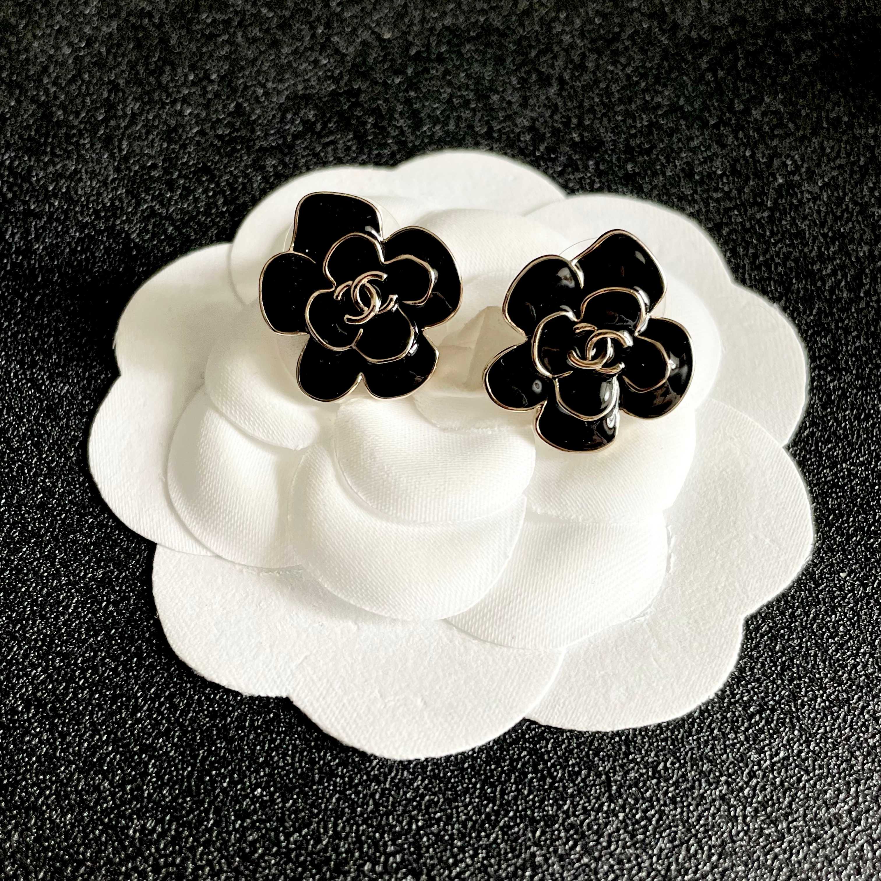 Chanel Black Camellia Earstuds