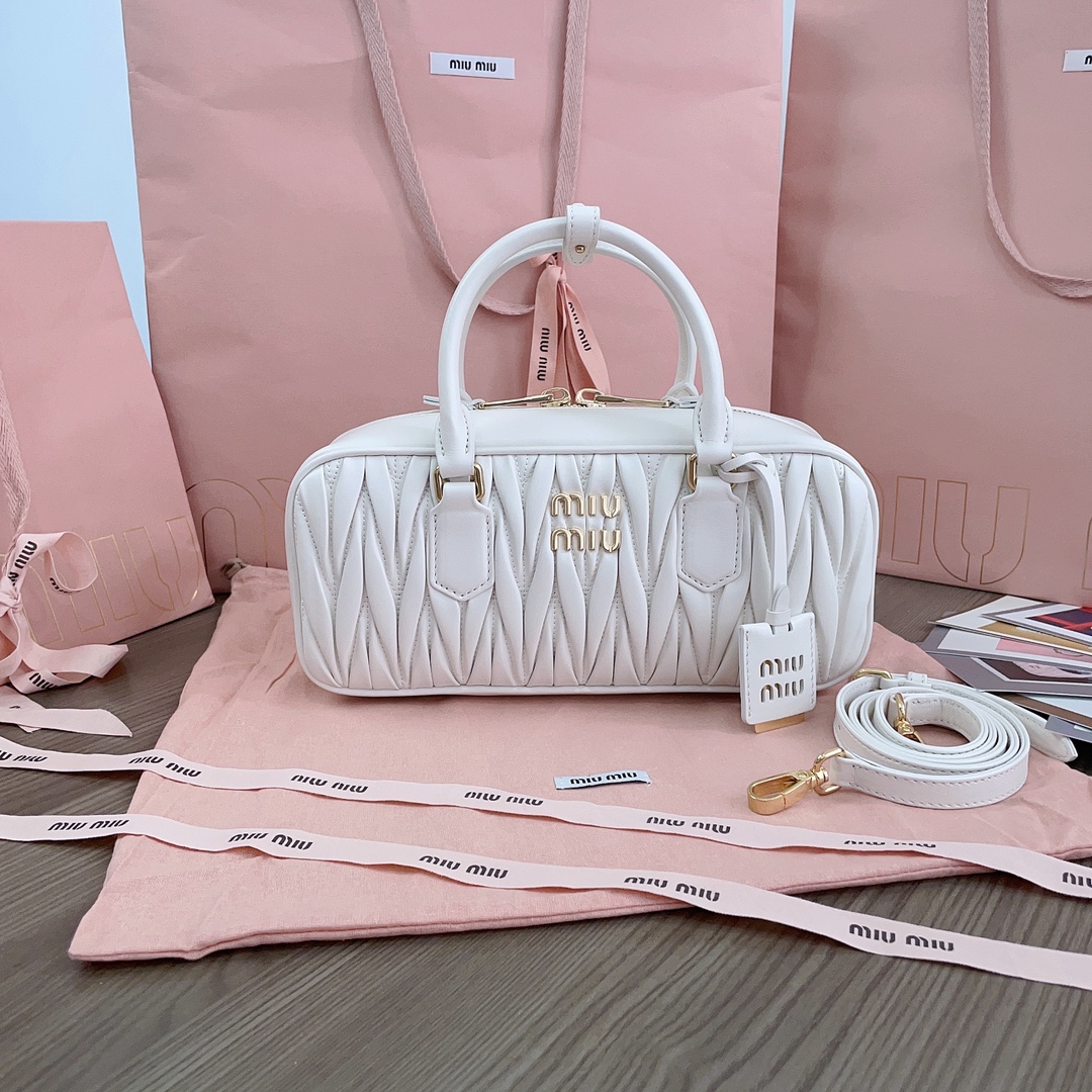 Miu Miu Large White Arcadie matelassé nappa leather bag 5BB148