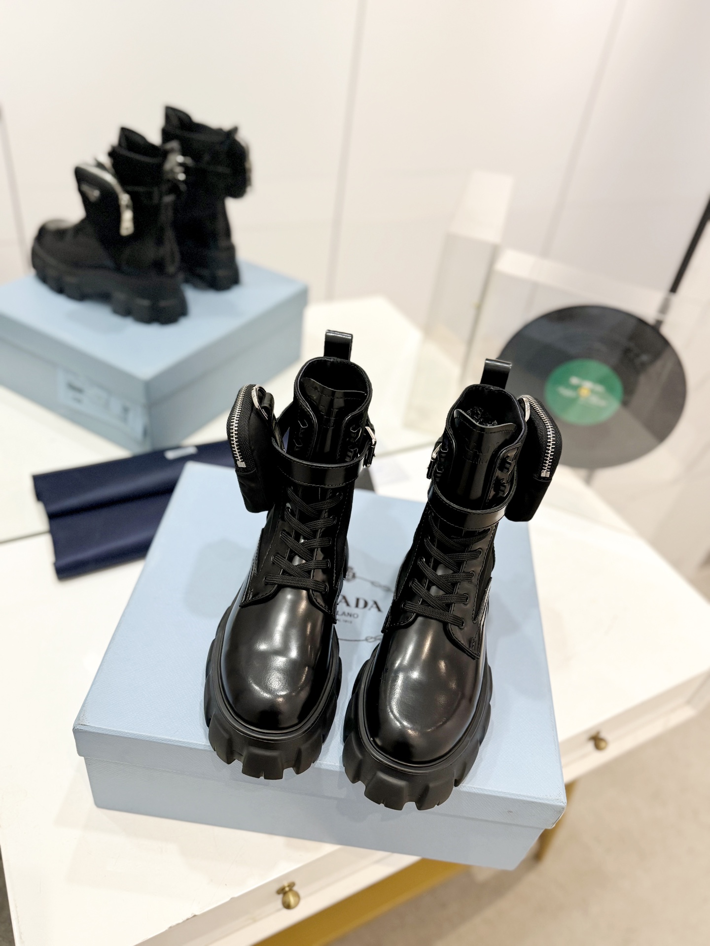 Prada Unisex Leather Boots in Black
