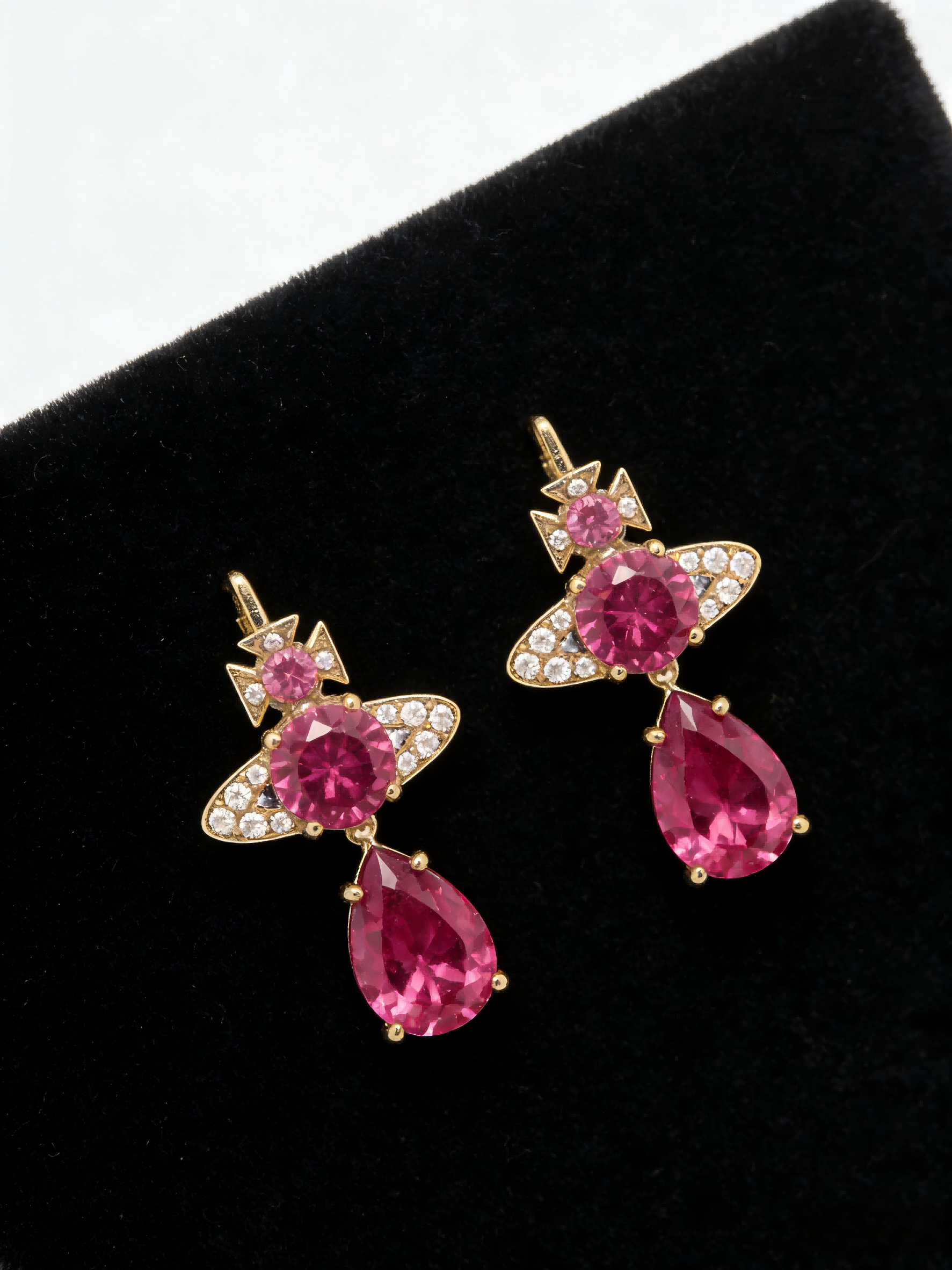2026 New Gold-Tone Fuchsia Drop Earrings, Paved Crystal Planet Charm, Glam Statement Jewelry for Party & Evening Wear