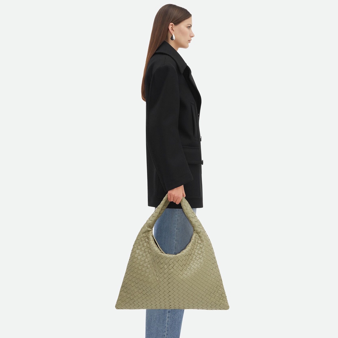 Bottega Veneta Small Hop Hobo Bag in Travertine Green Intrecciato leather