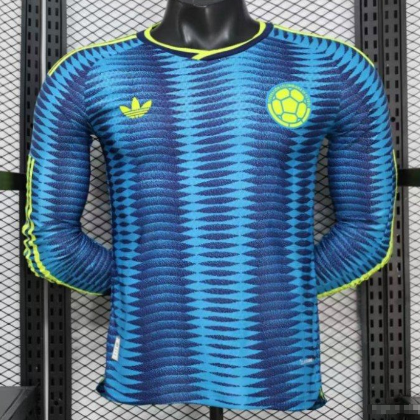 Player Version 2026/27 Colombia Away Blue with Wave Jacquard Pattern Long Sleeve Jersey S-3XL