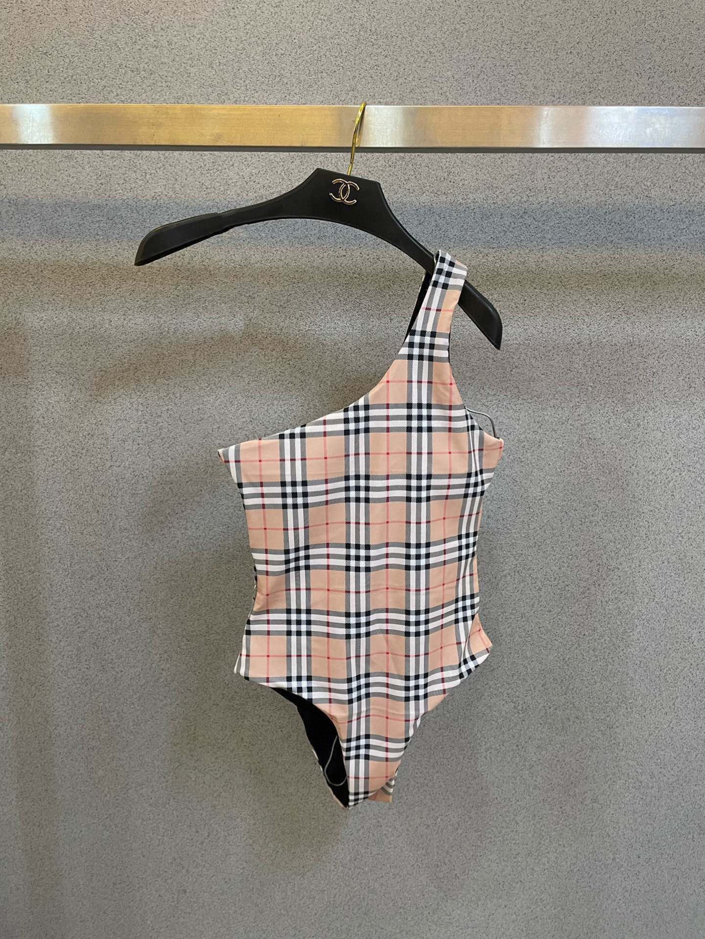 Burberry Check Print One-Shoulder Strap High-Cut One-Piece Swimsuit - KAIROO