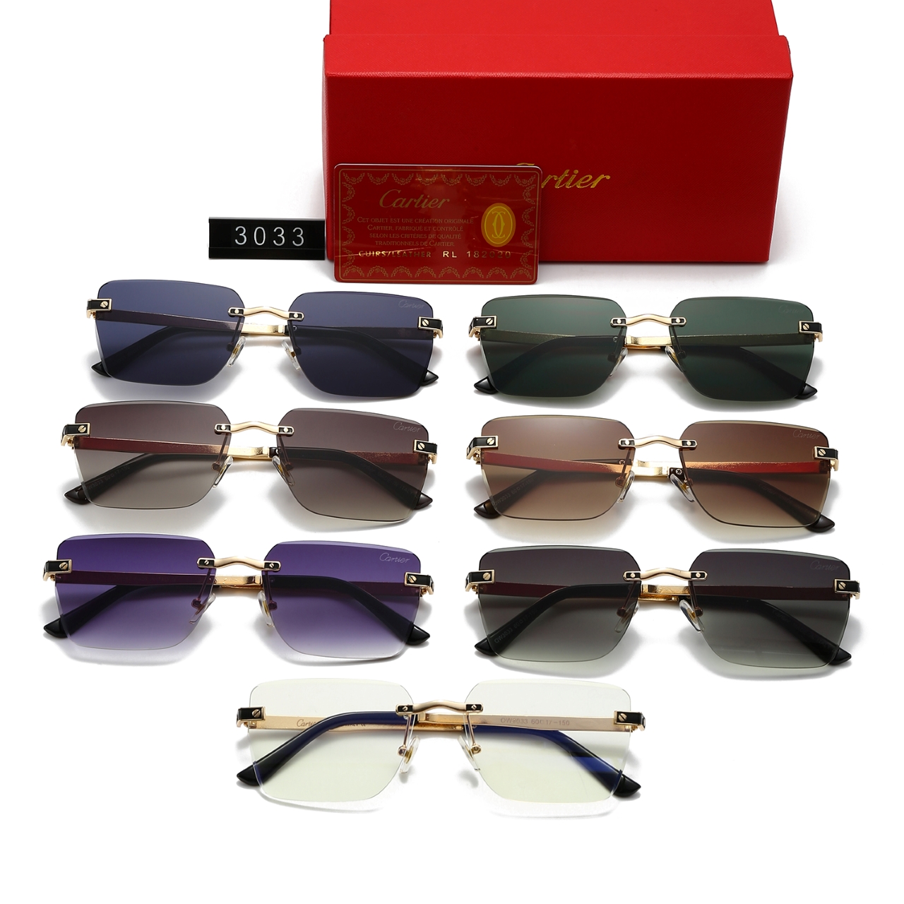 Cartier Metal Rimless Rectangular Sunglasses Top quality - KAIROO