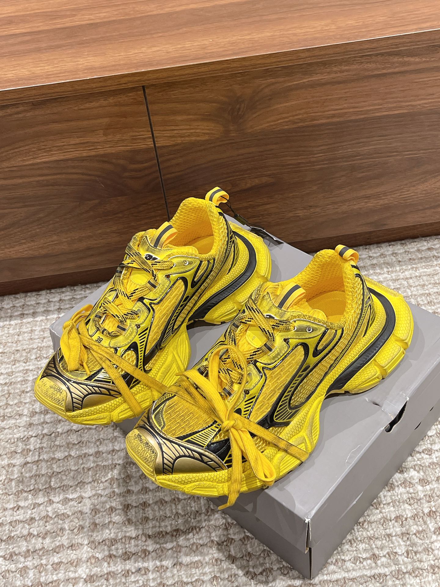 Balenciaga 3XL Yellow Mesh Polyurethane Wrapped Laces Oversized Chunky Sneakers - KAIROO