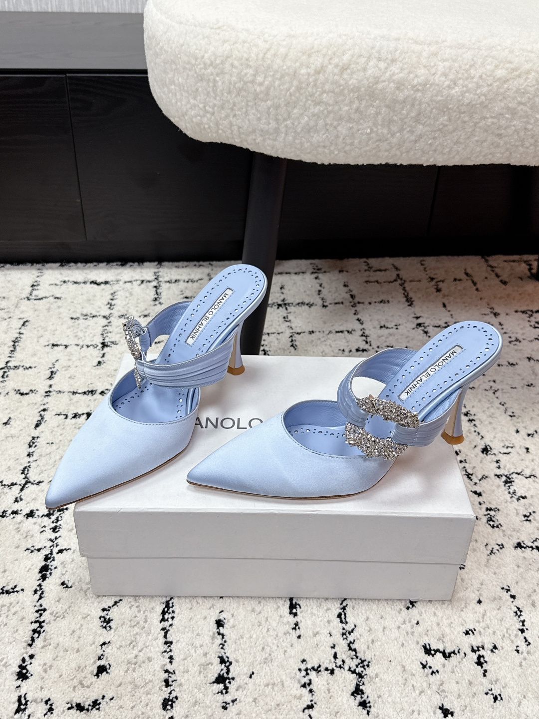 Manolo Blahnik Satin Crystal Pumps