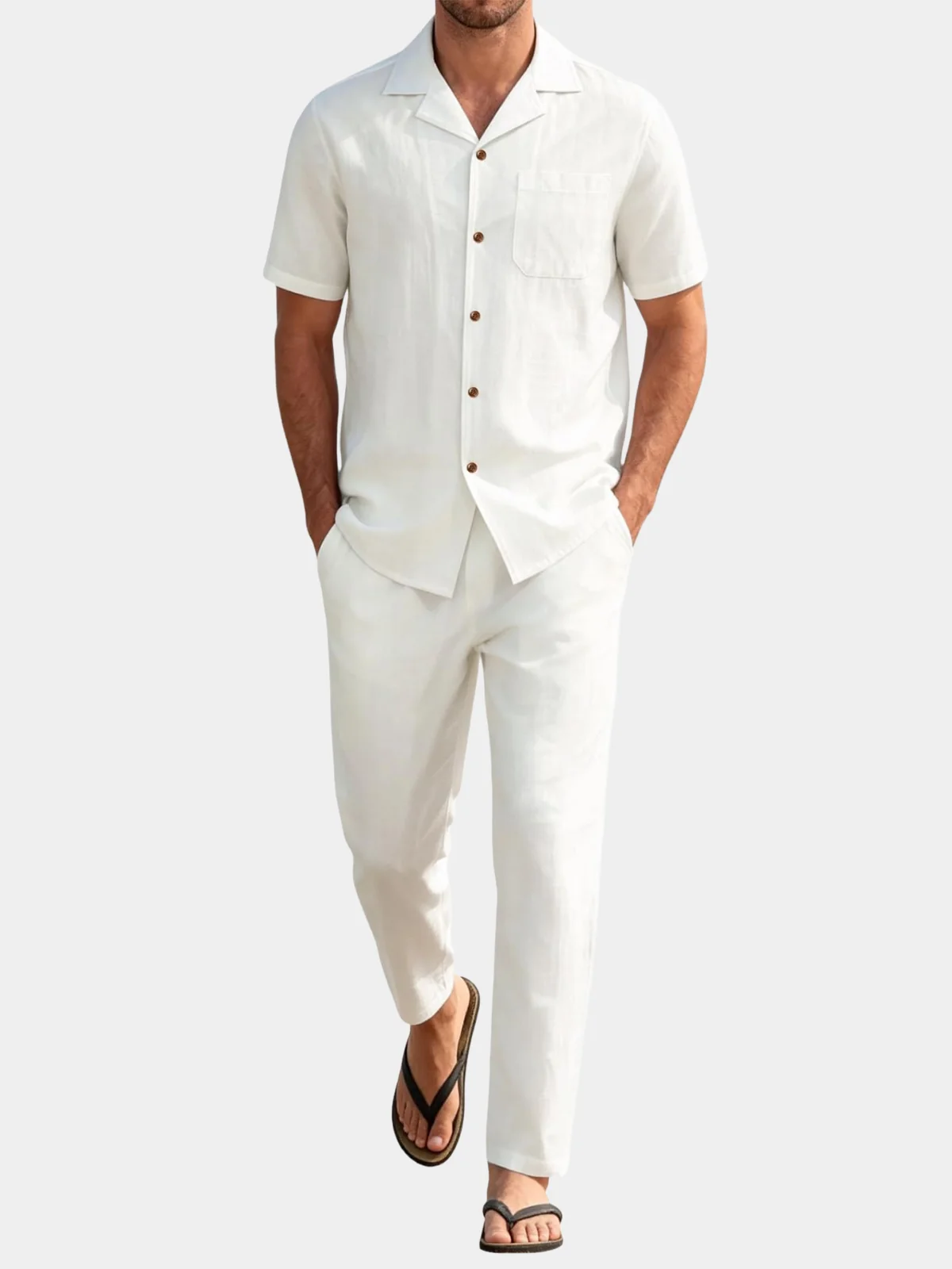 Men's Casual Cuban Guayabera Shirt and Pants Summer Set