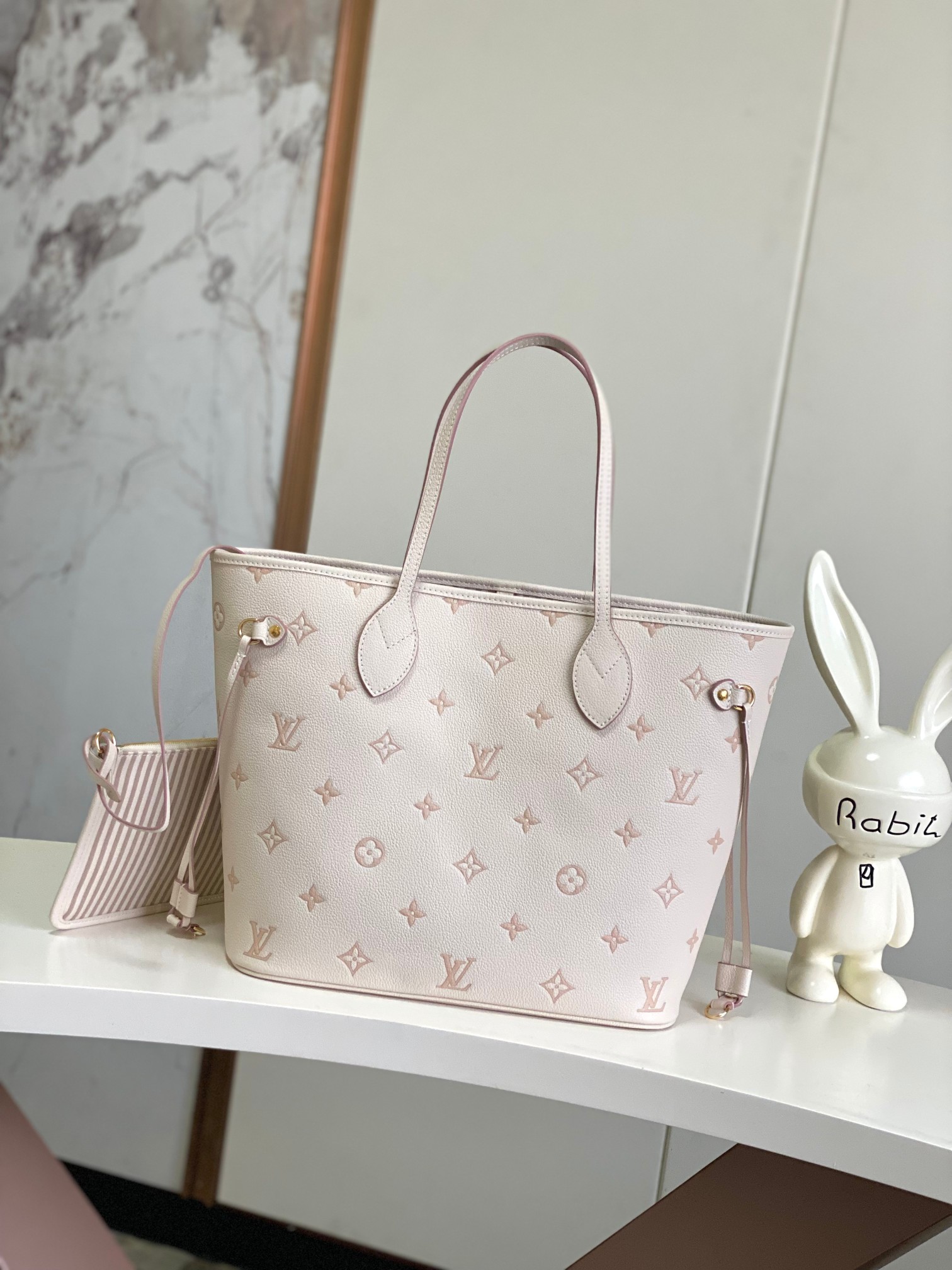 Louis Vuitton LV Neverfull MM Cream Nude Bicolor Dense Monogram Empreinte Leather Tote Bag - KAIROO
