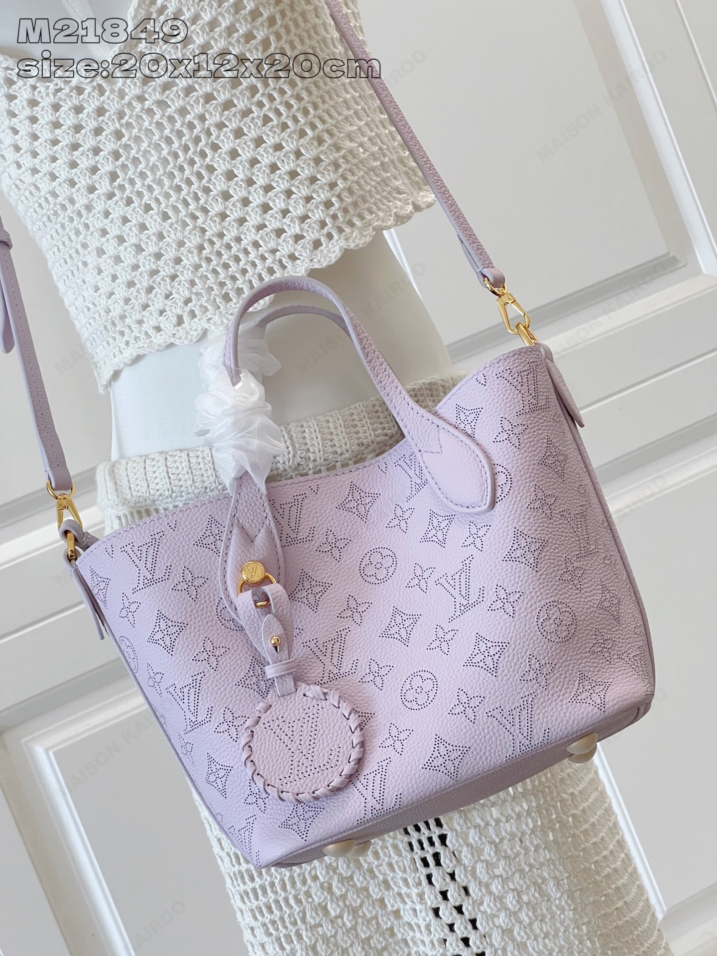 【15A】Louis Vuitton LV Mahina Blossom PM Lavender Dense Perforated Monogram Leather Basket Handle Tote Bag - KAIROO