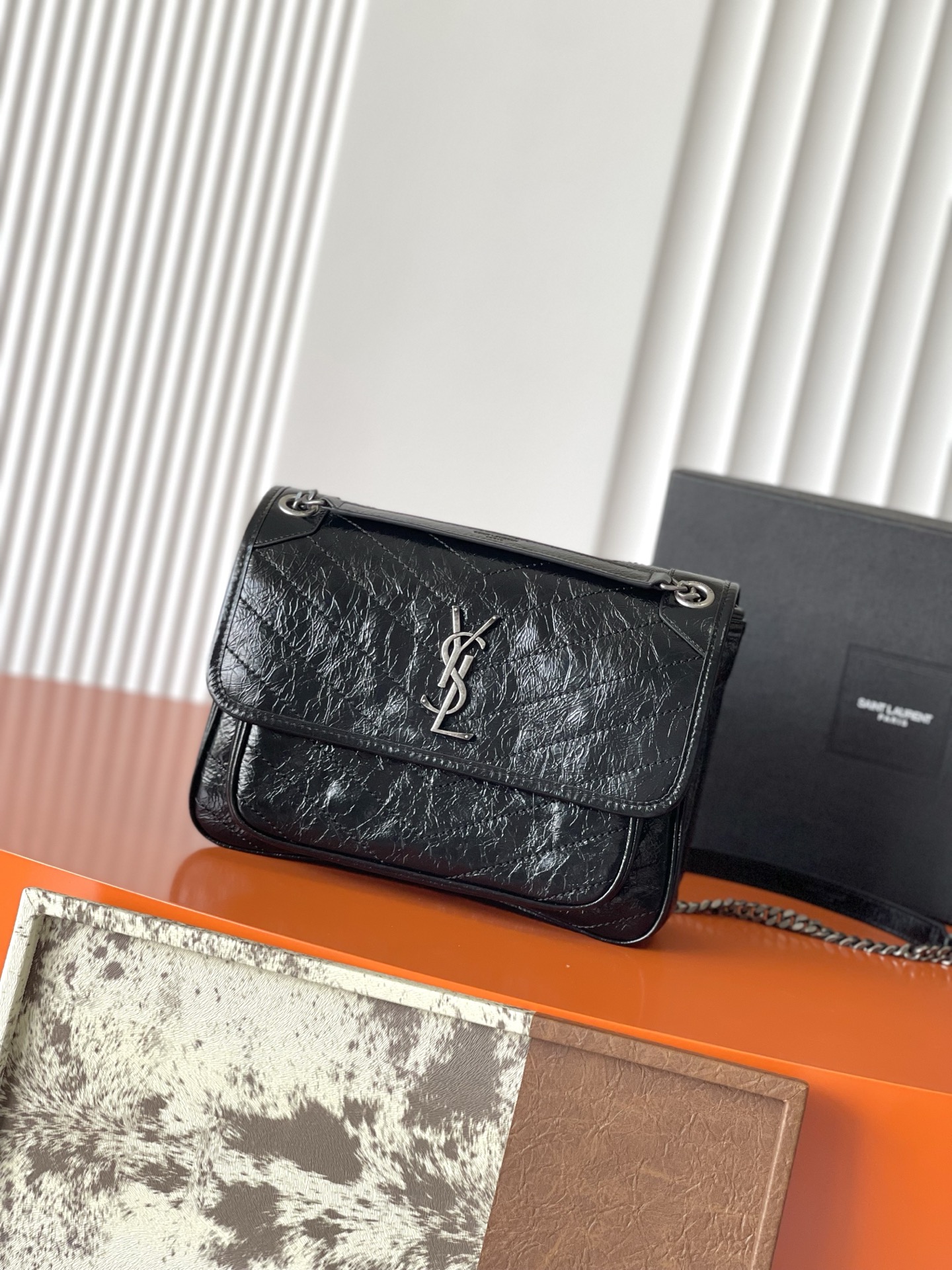 Saint Laurent Black Vintage Leather Medium Niki Bag