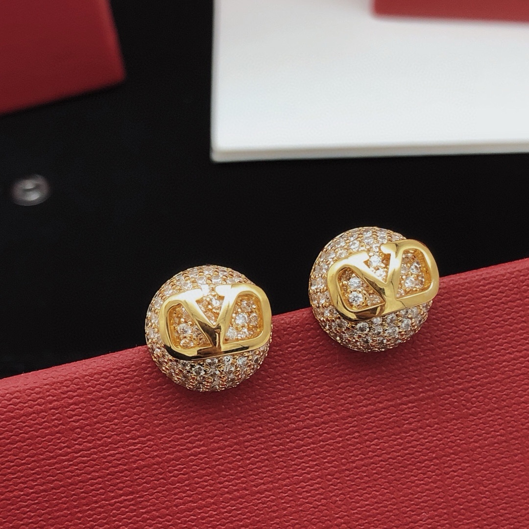 Valentino Round Rhinestone Stud Earrings