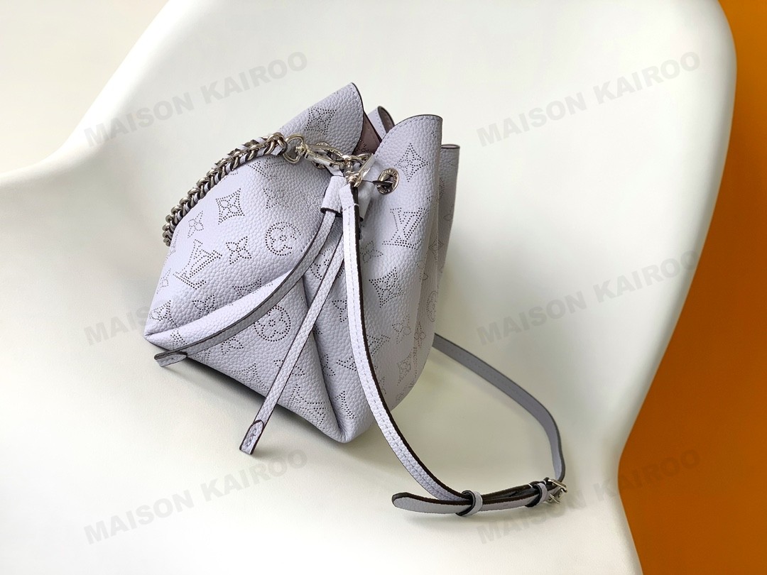 【10A】Louis Vuitton LV Mahina Bella Lavender Perforated Monogram Leather Drawstring Bucket Shoulder Bag - KAIROO