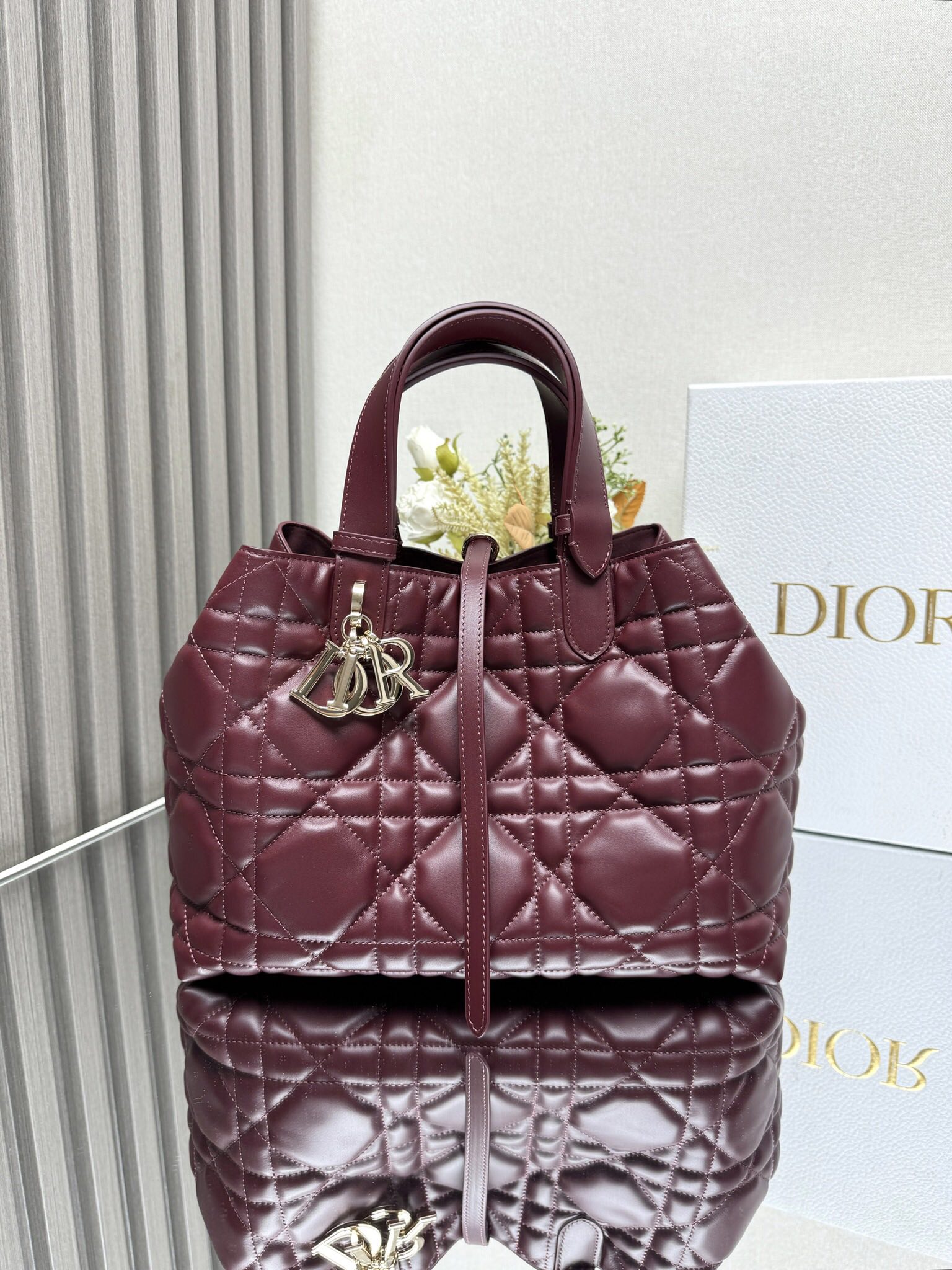 Dior Medium Toujours Bag in Burgundy Quilted Calfskin
