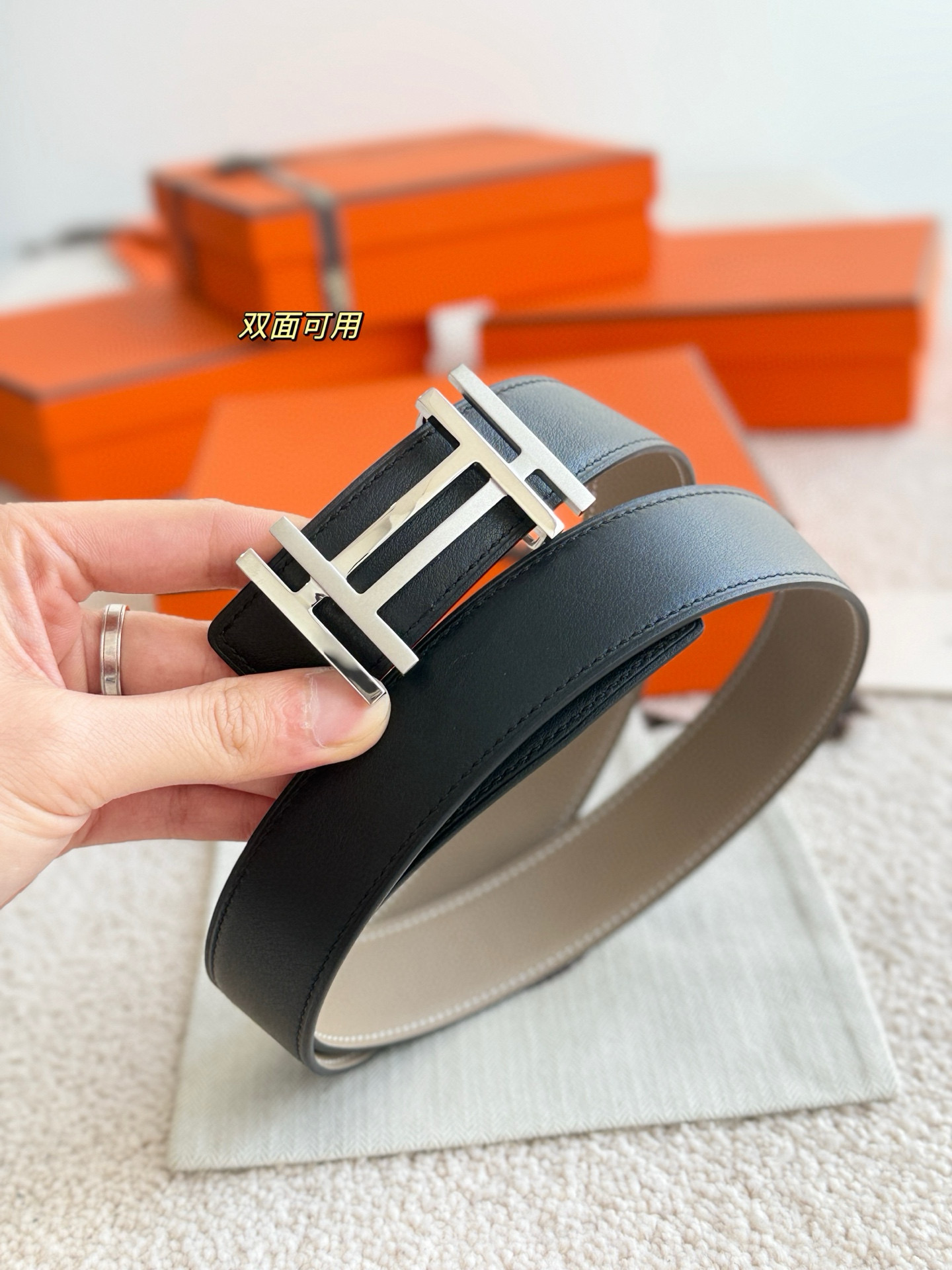 Hermes Hau Carre Reversible Leather Belt 32mm