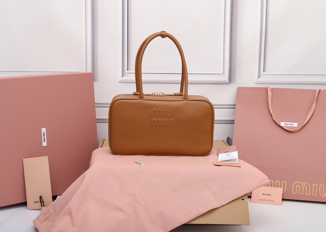 Miu Miu Medium Cognac Beau Boston Leather Bag 5BB172