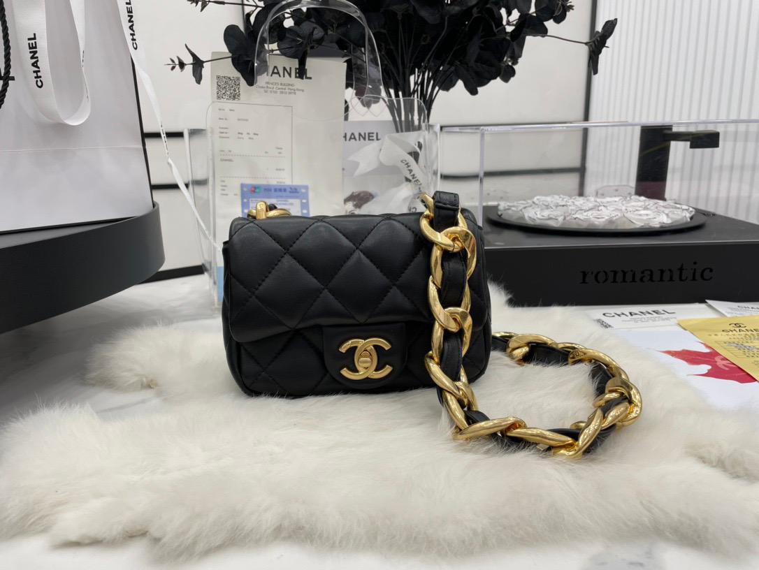 Chanel Classic Flap Quilted Lambskin Chain Bag Black