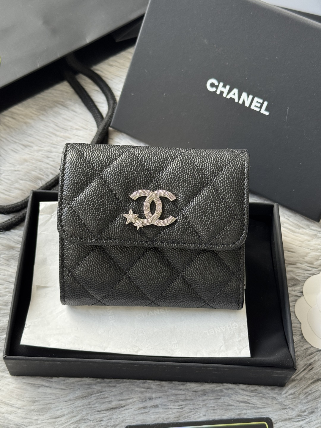 Chanel Compact Wallet in Black grained calfskin