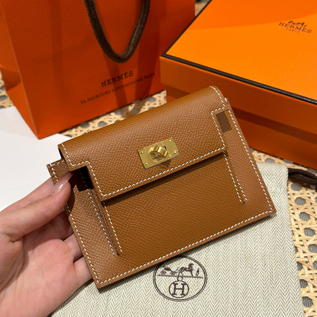 Hermes Gold Epsom Kelly Pocket Compact Wallet