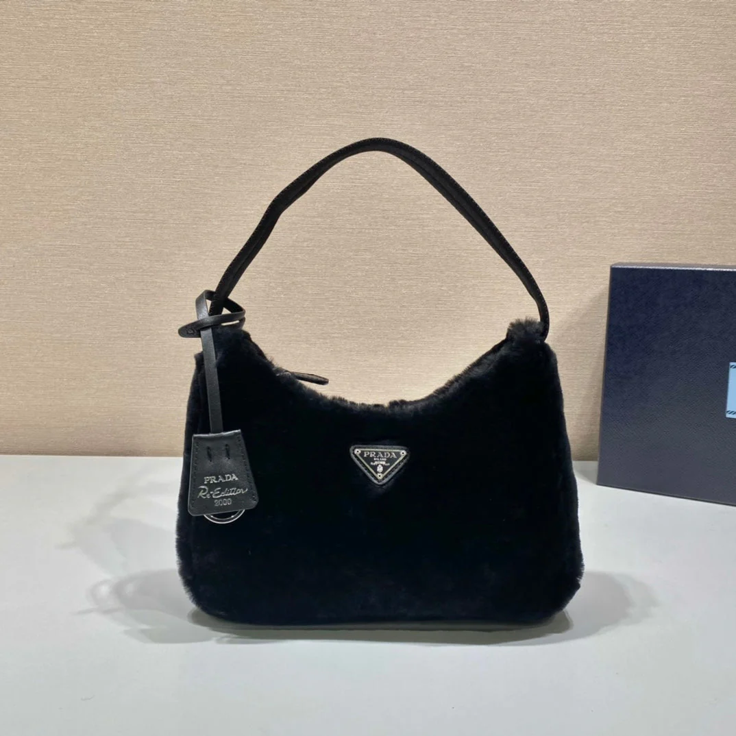 Prada HOBO BAG 23 IN BLACK RABBIT FUR