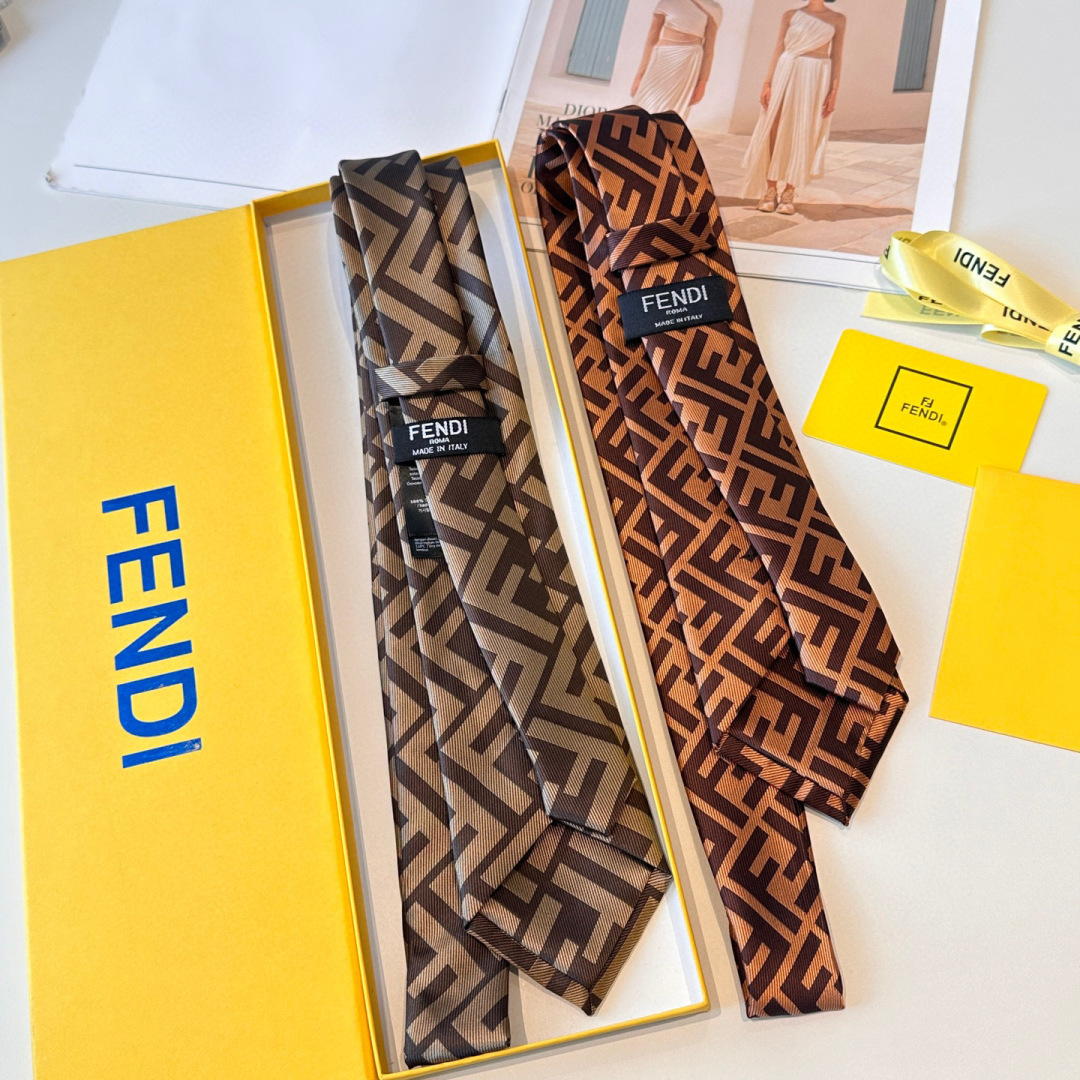 Fendi FF All-Over Jacquard Silk Tie - Iconic FF logo pattern, classic Roman style, highly recognizable - KAIROO