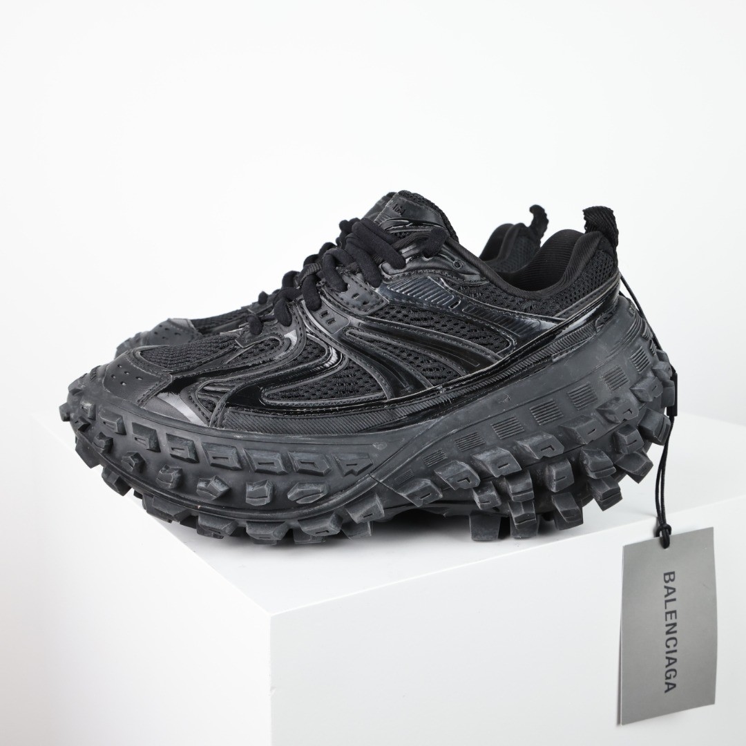BaleBalenciaga Bouncer Defender Black Mesh Nylon Rounded Chunky Tire Sole Sneakers /10A - KAIROO