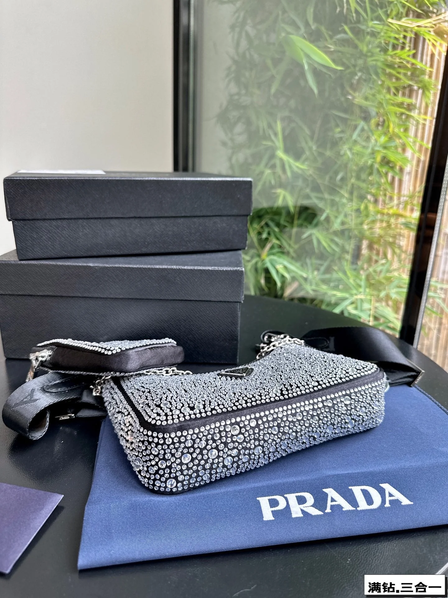 Prada  22 SATIN MINI-BAG WITH FULLY RHINSTONES